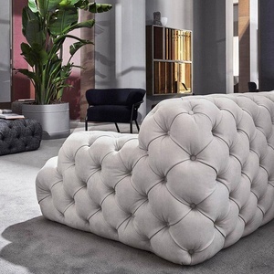 Sofá de cuero blanco con diseño italiano, sala de estar, edward, personalizado, moderno, chesterfield, con botones de tela - Product Image 3