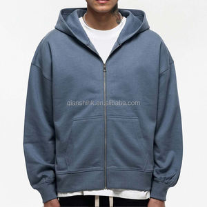 Plain Hoodies in <b>Bulk</b> Zipper Cropped Hoodie Men Custom Design Thick Fleece Cotton Oversized Heavyweight Zip up Hoodie - Product Image 1