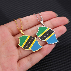 Collar con Colgante <span class=keywords><strong>de</strong></span> <span class=keywords><strong>Mapa</strong></span> y Bandera <span class=keywords><strong>de</strong></span> Tanzania <span class=keywords><strong>en</strong></span> Acero Inoxidable, Estilo Étnico, Unisex, para Parejas, Accesorio <span class=keywords><strong>de</strong></span> Joyería <span class=keywords><strong>de</strong></span> Moda - Product Image 2