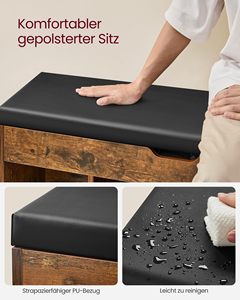 SENYU Rustic Wood <b>Shoe</b> <b>Storage</b> Bench <b>with</b> Cushioned <b>Seat</b> 2-Tier Shelving Entryway Organizer Furniture for Home Use - Product Image 5