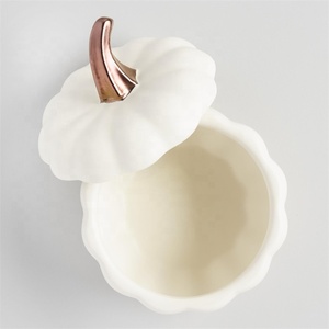 Pot de potiron en céramique blanc mat avec couvercle, bocaux de bougie d'halloween - Product Image 2
