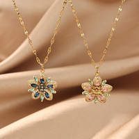 Kalung Bunga Berputar Warna-warni Grosir Aksesoris Rantai Baja Tahan Karat Wanita Liontin Bunga Fashion