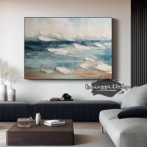 Картина маслом на холсте большого океана, 3D белая текстурированная живопись, текстурированная океанская живопись, белая волнистая Тяжелая текстурированная живопись, домашний декор
