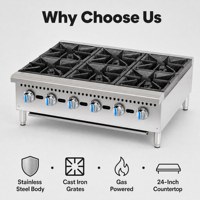 Kompor Gas Stainless Steel 6 Tungku 24 Inch untuk Restoran, Peralatan Masak Dapur Komersial