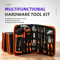 Kit d'outils portables pliables avec sac à fermeture éclair, comprenant marteau à griffes, clé à molette réglable, tournevis, pinces, mètre ruban et clés hexagonales
