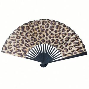 Customized Logo Bamboo Folding Hand Fan Traditional Leopard Print Pattern Painted Using Sublimation for Wedding Dancing - Product Image 1