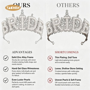 Set Tiara, Fascia e Velo da Sposa YACHEN con Strass e Perle - Accessori all'Ingrosso per Addio al Nubilato e Feste Nuziali - Product Image 4