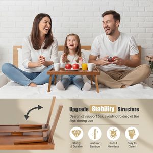 Plateau de lit en bambou <span class=keywords><strong>avec</strong></span> barre de support et pieds pliables, plateau de repas pour lit et canapé, pour manger et poser ordinateur portable, plateau TV - Product Image 2