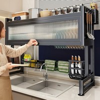 Égouttoir de cuisine multifonctionnel anti-poussière en métal, style comptoir, pour vaisselle et bols