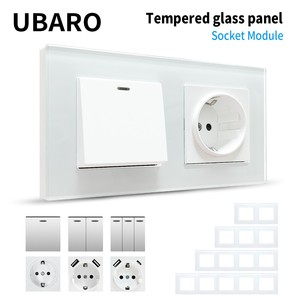 Combinación de interruptor y enchufe estándar europeo Ubaro 10A 16A, panel de pared con control táctil y dos enchufes - Product Image 3