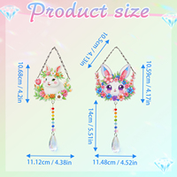 Ensemble de 2 pendentifs carillon à vent artistiques de peinture diamantée DIY, motifs animaux de dessin animé peints à la main, 100% entièrement en diamant, en acrylique écologique