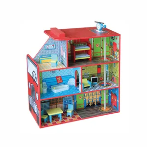 Pabrik langsung Api Stasiun dan Fireman Asrama 2 in 1 Kayu Mainan anak-anak bermain rumah mainan untuk anak-anak