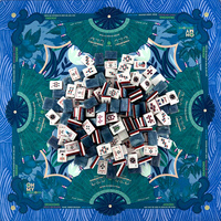 Mahjong américain pour la fête de l'Indépendance, 166 tuiles en acrylique à trois couches avec tapis de jeu imprimé feuille de palmier bleue pour la famille