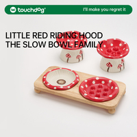 Bol pour animaux de compagnie en céramique Touchdog, motif champignon mignon, anti-étouffement, alimentation lente, incliné, surélevé de 15 cm, avec plateau en bois en spirale