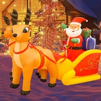 7.2 ft Uzunluğunda Noel Şişme Noel Baba, Ren Geyikleri ve Hediye Kutuları ile Kızaklı, Beyaz LED Işıklar, 190T Polyester Dayanıklı
