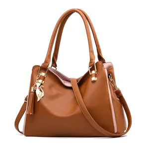 custom wholesale vintage fashion high quality big brown soft leather tote handbags with zipper