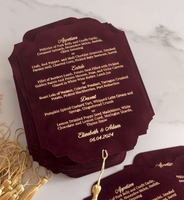 Invitation de mariage et carte de menu personnalisées en velours gaufré, style européen, faites à la main, vert sauge, découpe UV, détail pompon