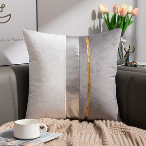 Housse de coussin de luxe de haute qualité 18x18 taie d'oreiller <span class=keywords><strong>pour</strong></span> la décoration intérieure couverture <span class=keywords><strong>en</strong></span> <span class=keywords><strong>cuir</strong></span> or blanc patchwork housse de coussin <span class=keywords><strong>canapé</strong></span> - Product Image 3