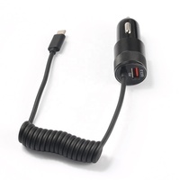 Chargeur de voiture HNT en gros 48W avec port PD 30W Type-C + USB-A et câble rétractable compatible QC3.0 pour iPhone, logo personnalisable