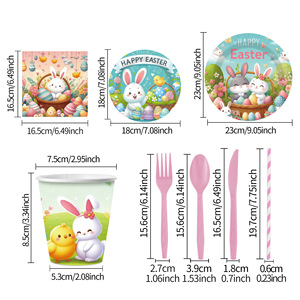 Nuevo Juego de Vajilla de Papel y Plástico con Temática de Conejito de Pascua, Servilletas de Papel, Vasos de Papel, Juego de Vajilla para Fiestas Infantiles de Conejitos - Product Image 2