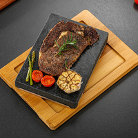 Plaque de cuisson en pierre de lave avec plateau en bambou pour steak, pierres chaudes pour grillades intérieures, ensemble de pierres de cuisson pour steak sizzling