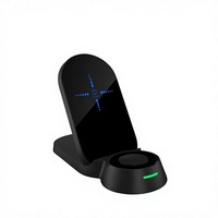 Support de chargeur sans fil magnétique 3-en-1 pliable 15W avec verre 2.5D et logo lumineux personnalisé pour téléphone, montre et écouteurs – Idéal pour le bureau et les voyages