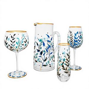 Verre à vin décoratif personnalisé OEM/ODM, motif floral peint à la main, gobelet en verre, bord doré, gobelets colorés pour la maison et les fêtes - Product Image 1