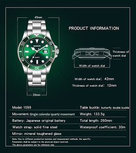 Montre à quartz SANDA <span class=keywords><strong>de</strong></span> luxe pour hommes d'affaires, cadran en verre vert 42 mm, bracelet en acier inoxydable 20 mm, étanche, date lumineuse - Product Image 2