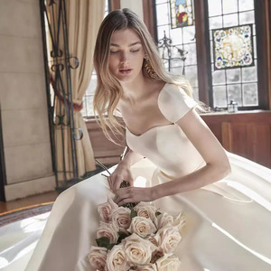 Satin Wedding Dress A-Line Sweetheart Neckline Natural Waistline Simple Solid Color Polyester Fabric 2026 New Style - Product Image 2