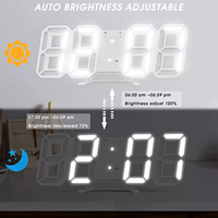 Décoration moderne pour la maison, 3 niveaux de luminosité, veilleuse murale, de table, de bureau, horloge numérique LED 3D blanche avec affichage de la température, charge USB