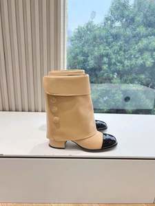 Botines de Mujer de Moda, Dos Tonos, Estilo Vintage, Punta Redonda, Decoración con Botones, Tacón Alto, Impermeables, Transpirables, Térmicos, para Verano - Product Image 4