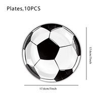 Ensemble de vaisselle jetable sur le thème du football, assiettes en papier noires et blanches, gobelets, serviettes, pailles pour la décoration de fête d'anniversaire des enfants