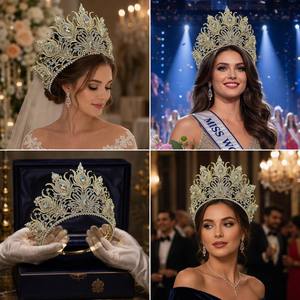 Corona da concorso di bellezza Miss Universo personalizzata all'ingrosso, grande e alta, con strass dorati di lusso, per regina di bellezza e Quinceañera - Product Image 5
