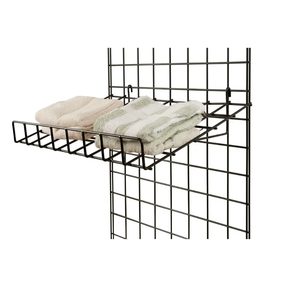 Black Slanted Shelf Durable Gridwall Panel Hanging Merchandise Holder Rack With Front Lip