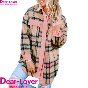 Dear-Lover New Product Ideas 2023 Shacket Pink Fuzzy Plaid Corduroy Patchwork Women's Jackets