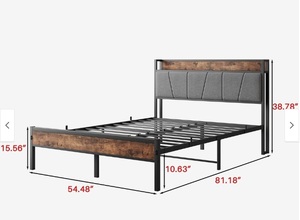 Best Seller Full Size <strong>Bed</strong> <strong>Frame</strong> with Adjustable Storage Headboard <strong>Vintage</strong> Brown Gray Charging Station Box Spring Needed - Product Image 2