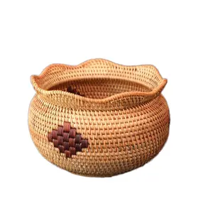 食器用レース家庭用収納フルーツトレイ付き手作り籐織りシングルティアラッキーバッグ