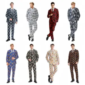 Men's Halloween Ball Polyester Adult Party Dress Suit Includes Pants Colorful Halloween Clothing For Male
