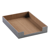 Porte-documents A4 en cuir PU texturé avec logo personnalisé, support de rangement de bureau en grain de bois pour marque privée, en stock