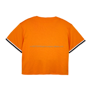 เสื้อเบสบอล ODM ขายส่ง เสื้อครอปท็อปสีส้มสไตล์แคลิฟอร์เนียสำหรับผู้หญิง เสื้อเบสบอลติดกระดุม ปักหมายเลข 83 เสื้อสตรีทแวร์สไตล์ Y2K - Product Image 6