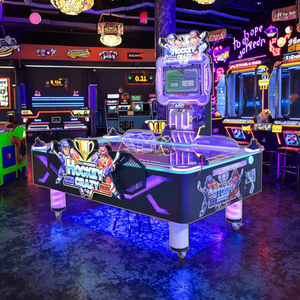 Table de hockey sur air métallique d'intérieur 4 joueurs, <span class=keywords><strong>à</strong></span> monnayeur, jeux multi-pucks pour enfants et adultes, interface en anglais, pour parcs d'attractions - Product Image 1