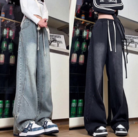 Nouveauté : Jeans en denim style streetwear américain pour l'hiver, pantalon décontracté unisexe à jambe droite et coupe ample, doublé polaire, pour hommes et femmes