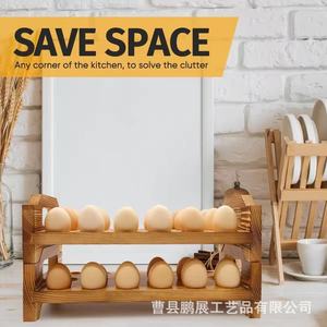Estante de Almacenamiento de Huevos de Madera de 2 Niveles Apilable, Organizador de Cocina de Color Natural, Seguro para Alimentos - Product Image 4