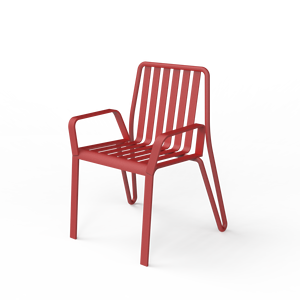 Sillón de Jardín Minimalista Contemporáneo de Aleación de Aluminio Rojo con Patas Cónicas, Asiento Deslizante, Apilable, Muebles de Exterior Duraderos - Product Image 5
