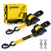 Sangles d'arrimage à cliquet rétractables automatiques BUNKER INDUST, 10 pieds, résistance à la rupture de 1530 lb avec clips de sécurité pour remorque, camion, VTT