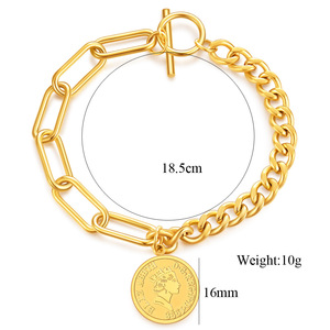 Bracelet Elizabeth Coin 16MM avec fermoir OT en alliage de zinc doré, bijou fantaisie pour femme, cadeau - Product Image 3