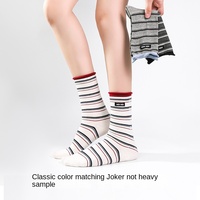 Chaussettes pour femmes à motif personnalisable, logo, mi-hautes, rayées, respirantes, en coton, tendance