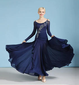 Robe de <span class=keywords><strong>danse</strong></span> moderne de style nouveau, vêtements de <span class=keywords><strong>danse</strong></span> standard, robe de valse à manches longues et col halter - Product Image 1