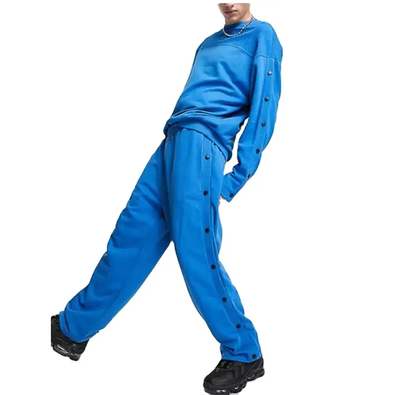 Prezzo ragionevole blu scuro plus size pantaloni della tuta gamba dritta tuta felpa con cappuccio set