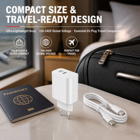 Kit Pengisi Daya Cepat PD 20W Port Tunggal yang Dapat Disesuaikan dengan Kabel USB-C + C atau USB-C + USB-PD untuk Ponsel, Laptop & Komputer